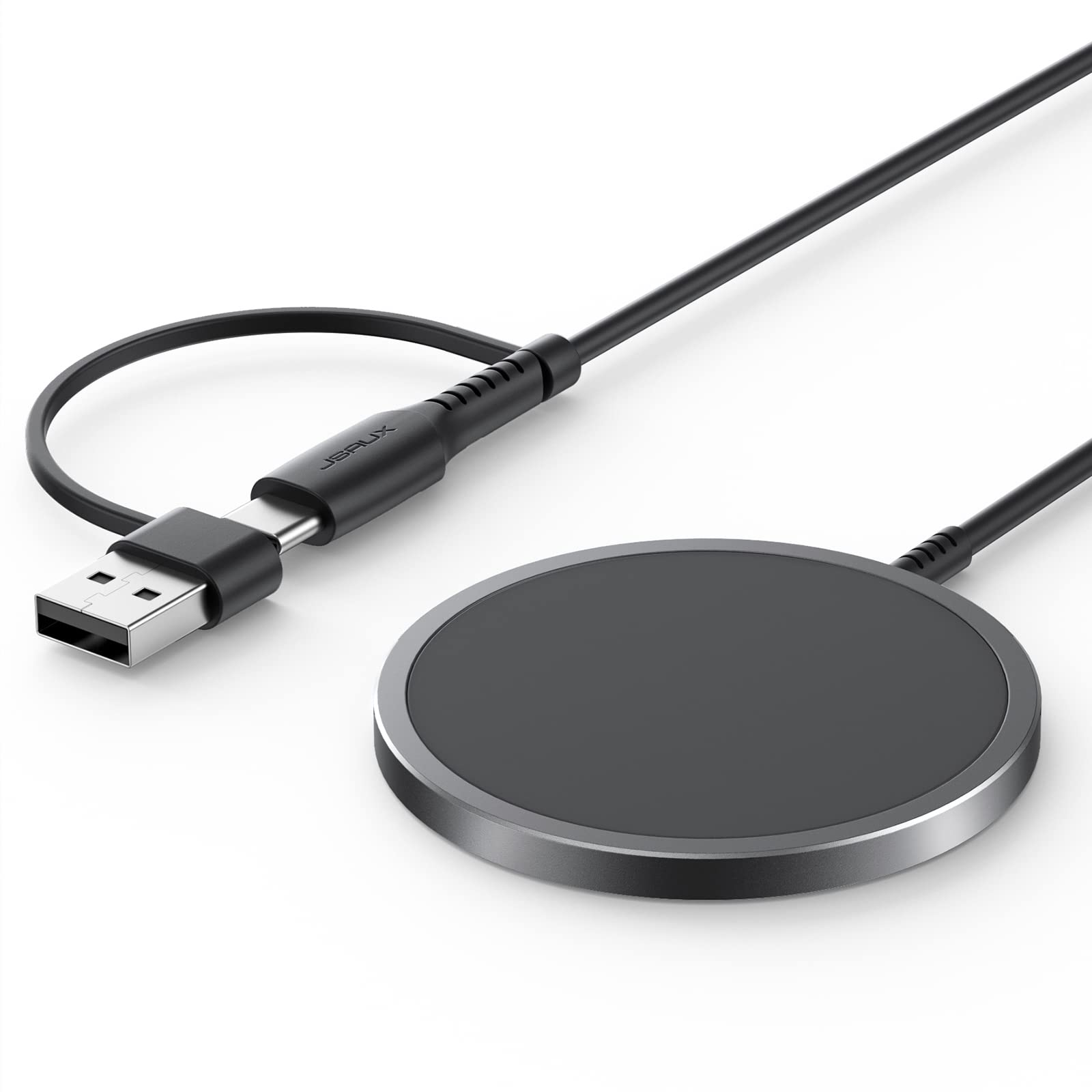 JSAUX Magnetic Wireless Charger for iPhone 14/13/12 Series - Fast 15W Qi-Certified MagSafe-Compatible Charging Pad - Perfect for Home, Office & Car Use (Black)