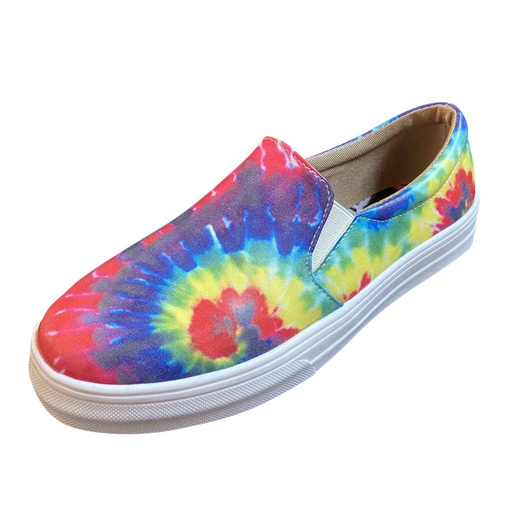 Women's Slip On Sneakers Tie-Dye Colorblock Casual Shoes - Comfortable Canvas Flats for Walking, Running Errands & Everyday Wear - Fashionable & Lightweight Summer Shoes for Women