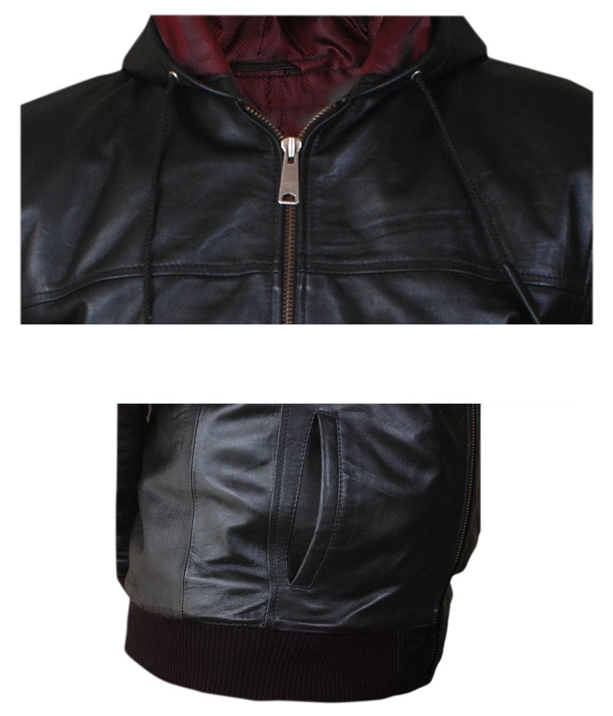 F&H Men's Genuine Leather Bomber Jacket with Hood - Air Force Style Aviator Coat for Casual & Outdoor Wear