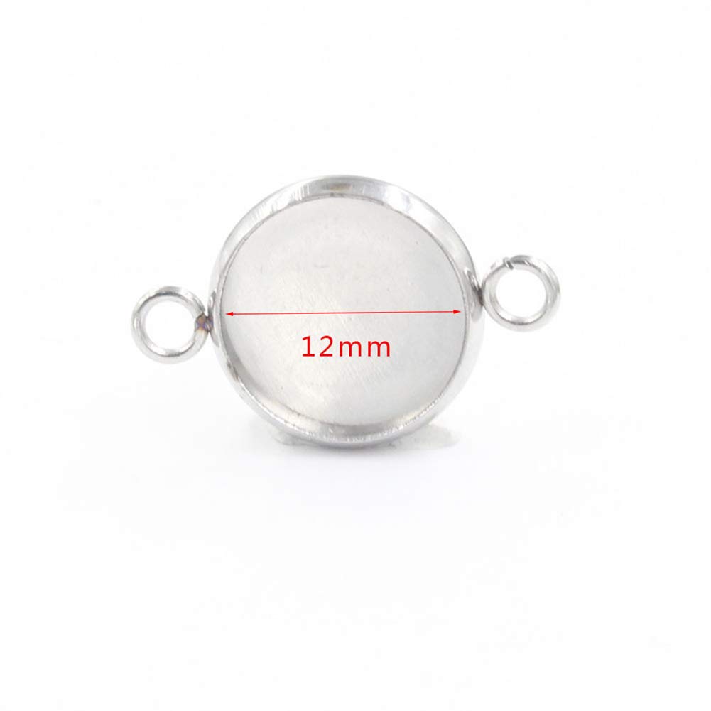 20 Pcs 12mm Stainless Steel Round Cabochon Setting Tray Connectors - DIY Jewelry Making Supplies for Rings, Necklaces & Bracelets - Perfect for Crafters & Jewelry Designers