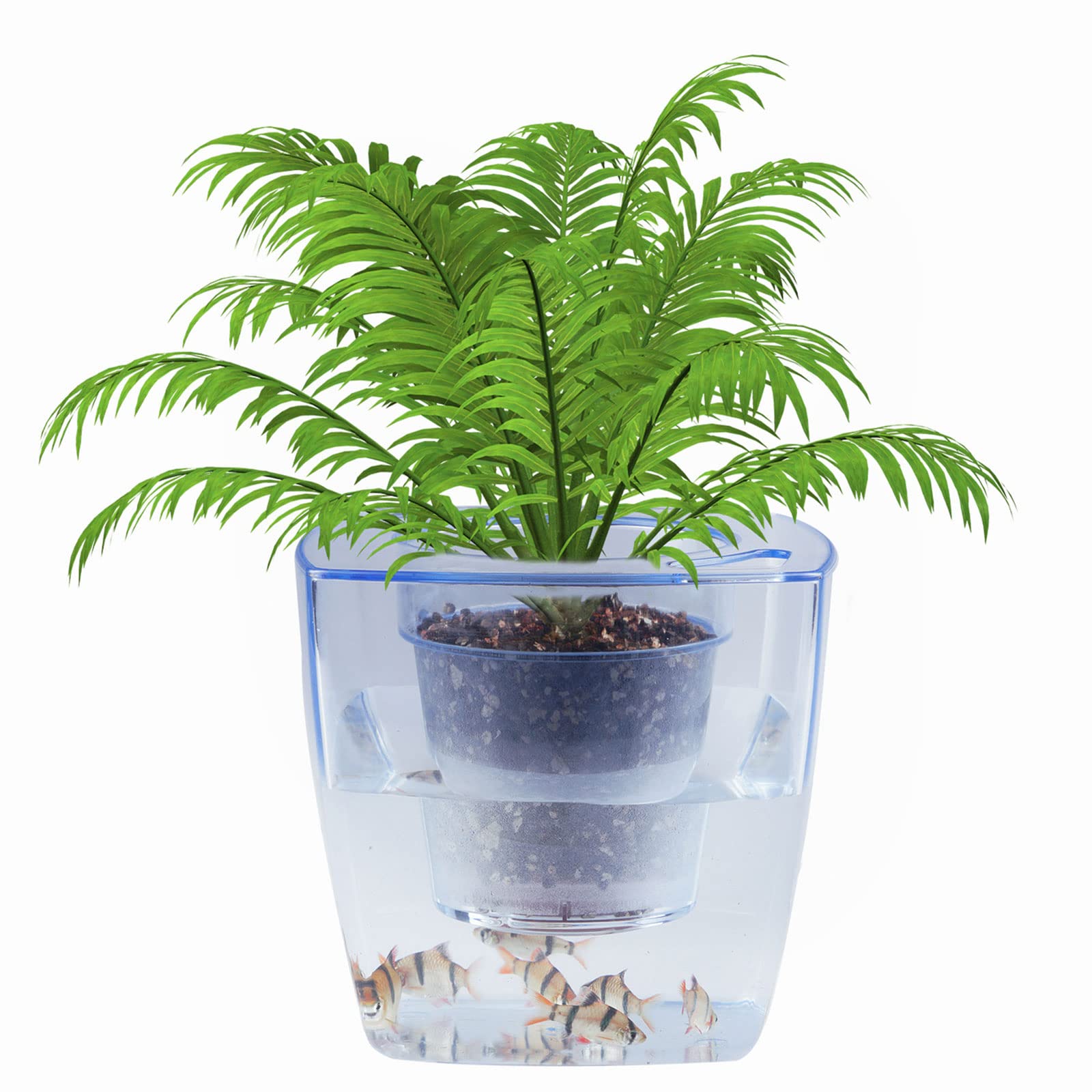 Rayuwen Self Watering Plant Pot with Fish Tank - Transparent ABS Hydroponic Planter for Indoor Plants, Desktop Ecological Aquarium - Perfect for Home, Office Decor & Relaxation