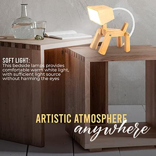 Adjustable Wooden Dog Table Lamp - Cute Animal Night Light for Kids Room, Bedroom & Office | Dimmable Touch Control Desk Lamp with Warm White Light | Perfect Gift for Pet Lovers & Home Decor