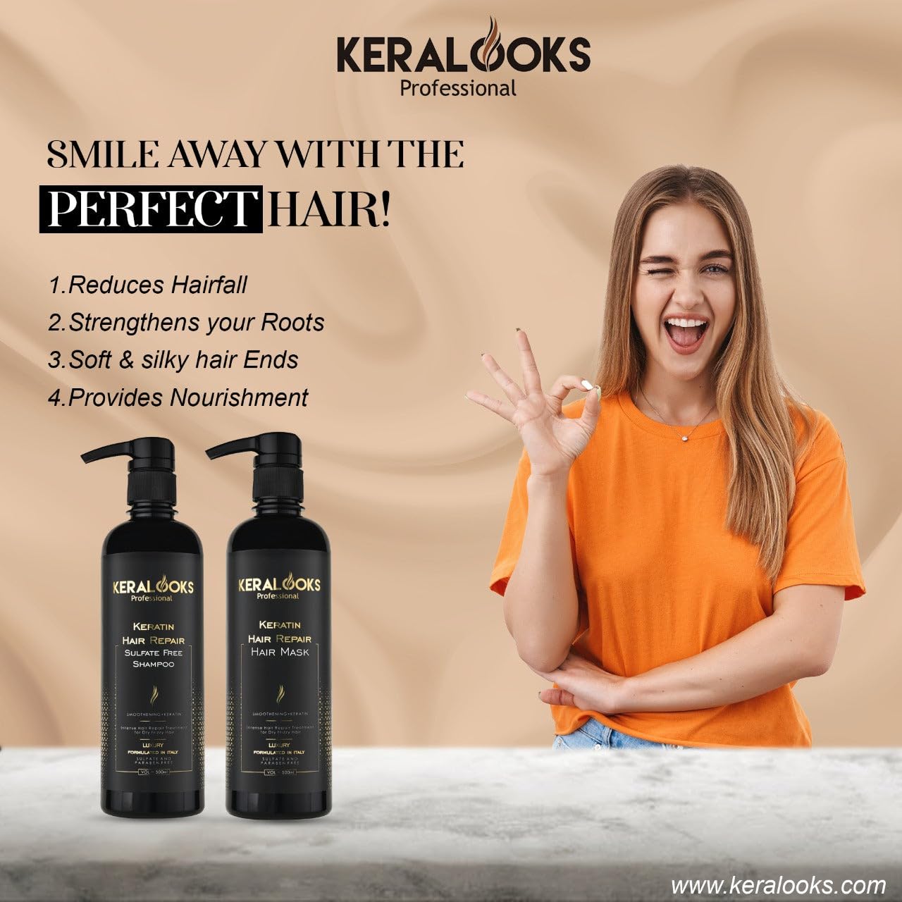 Keralooks Professional Smoothing Plus Keratin Luxury Shampoo 500ml - Sulfate Free Hair Repair Treatment with Keratin Protein & Argan Oil for Dry, Frizzy, Chemically Treated Hair | Deep Conditioning for Salon-Quality Results at Home