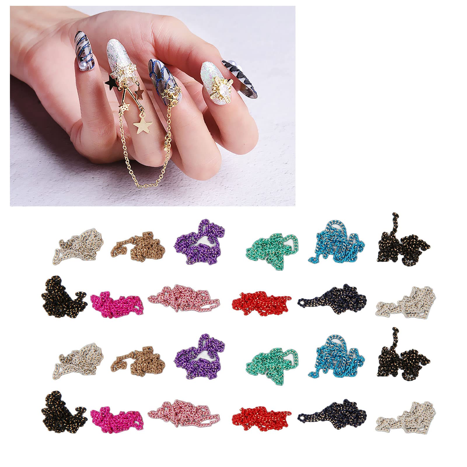 2 Boxes Nail Chains - Metal Rhinestone Nail Decorations for Punk Style, DIY Nail Art Designs | Perfect for Nail Salons, Home Manicures & Gothic Fashion Accessories