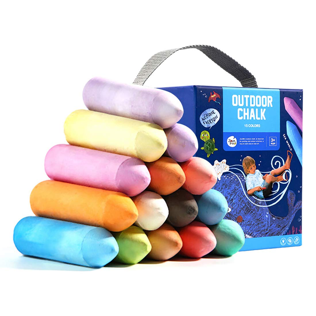 **LUUFAN Dustless Sidewalk Chalk Art Play Set - 20 Count, 15 Vibrant Colors | Non-Toxic, Safe for Kids | Outdoor & Indoor Use for Driveways, Sidewalks, Playrooms & More**