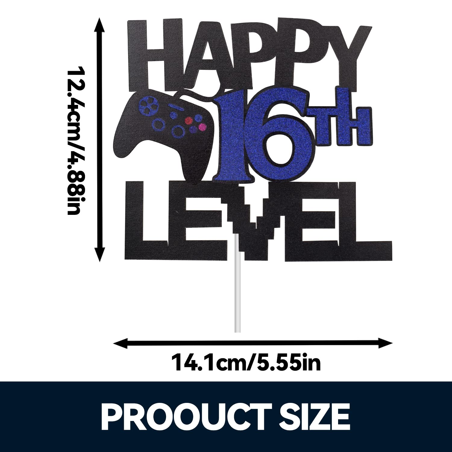 Happy 16th Birthday Video Game Cake Topper - Glitter Gamer Level 16 Unlocked Party Decoration - Perfect for Gaming Themed Birthday Cakes & Celebration Decor