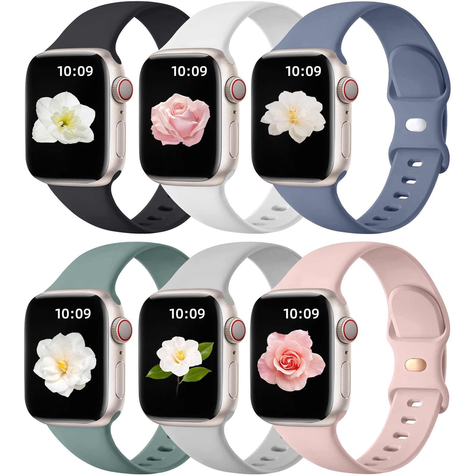 Soft Silicone Apple Watch Bands Compatible with Series 10/9/8/7/6/5/4/3 & SE/Ultra 2/1 - 6 Pack Sport Bracelet for 38mm 40mm 41mm 42mm 44mm 45mm 46mm 49mm - Comfortable Strap for Men & Women - Perfect for Workouts, Running & Daily Wear