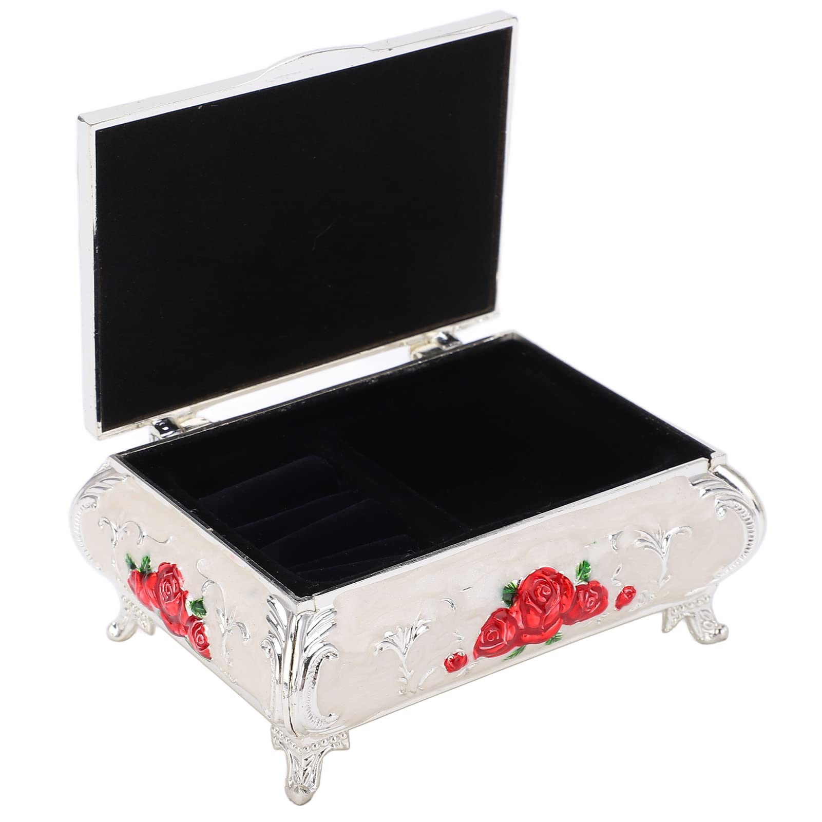 Antique Jewelry Box Vintage - Elegant Silver White & Red Rose Design Jewelry Organizer for Earrings, Rings & Necklaces - Perfect for Gift, Travel & Home Decor