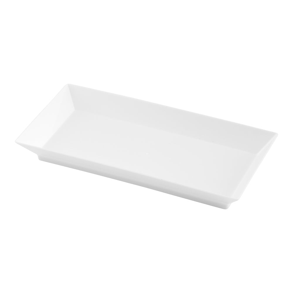 100-Pack White Rectangle Plastic Plates & 100-Pack Silver Mini Plastic Spoons - Perfect for Parties, Picnics, and Catering Events