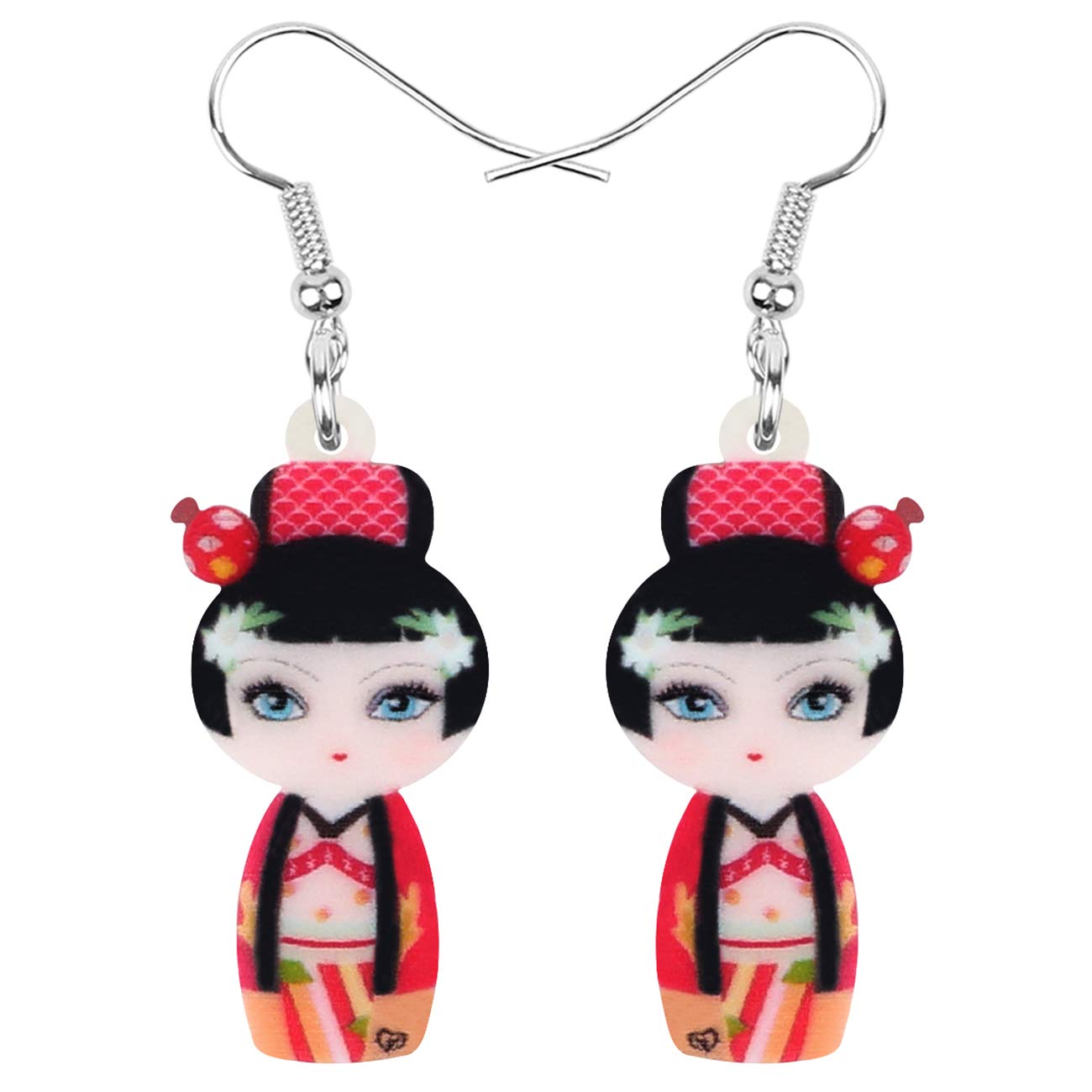 DUOWEI Japanese Anime Style Cute Acrylic Kimono Doll Drop Earrings - Dangle Charms Jewelry for Women, Teens, Girls & Kids | Perfect for Cosplay, Gifts & Kawaii Fashion Accessories