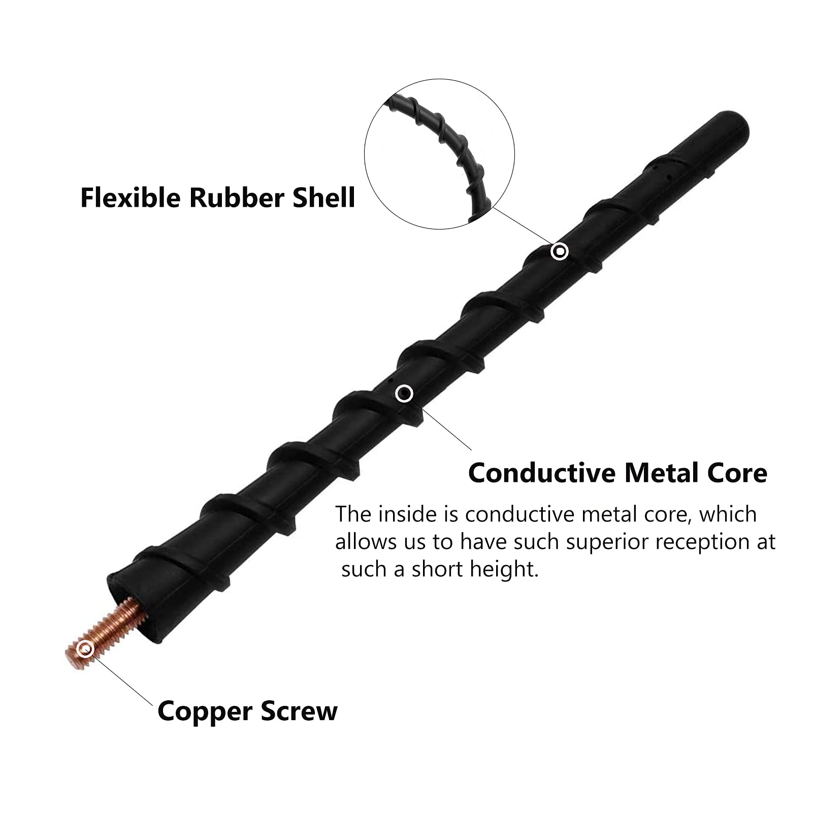 7 Inch Short Rubber Truck Antenna Compatible with Ford F-150 (2009-2025) & Bronco (2021-2025) - Improved Car Radio Reception Replacement Accessory | Perfect for Off-Roading & Daily Commuting
