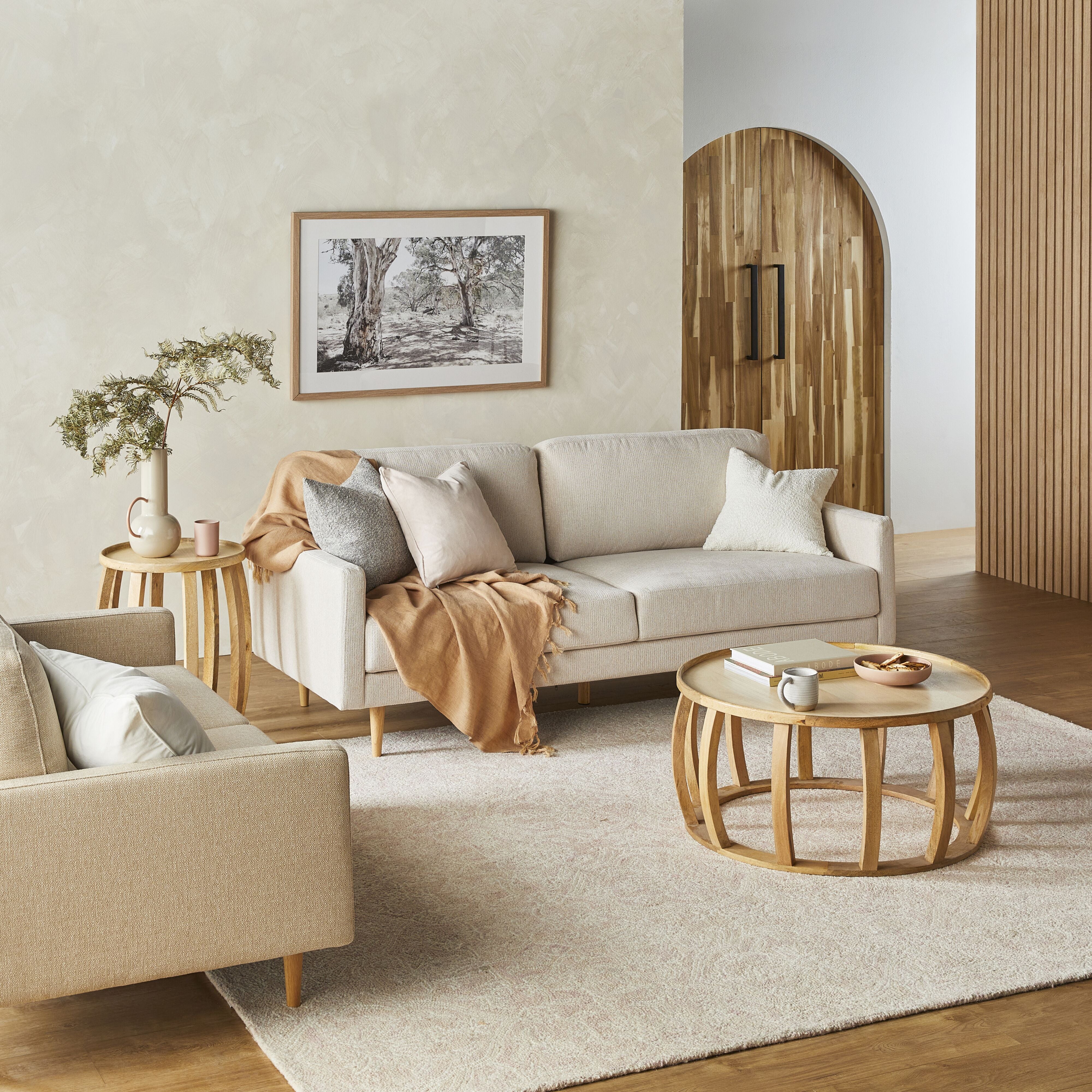 Boden 3-Seater Sofa - Sorrento Almond Color Modern Living Room Couch for Small Spaces | Perfect for Apartments, Condos & Cozy Homes