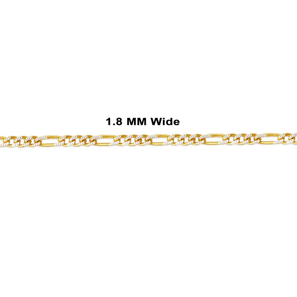 14K Gold Figaro White Pave Chain Necklace - Italian Jewelry for Women & Men - 16 to 26 Inches Length, 1.8mm to 9.6mm Width - Elegant Gift for Anniversary, Birthday & Special Occasions