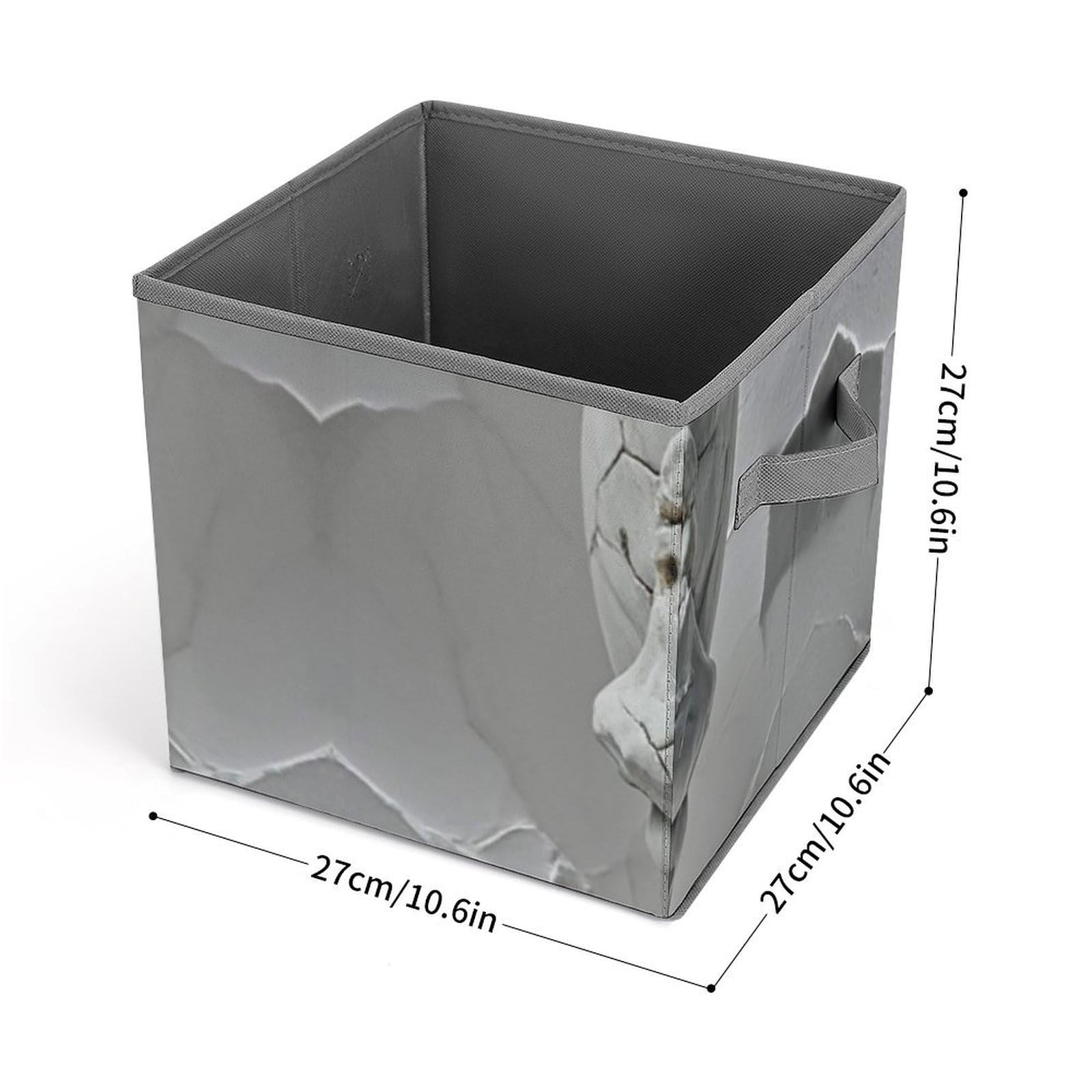 Skull Pattern Storage Bins - Large Collapsible Closet Organizer with Handles (10.6x10.6x10.6 Inch) - Gray & White Storage Cubes for Home, Office, Bedroom, Kids Room Organization
