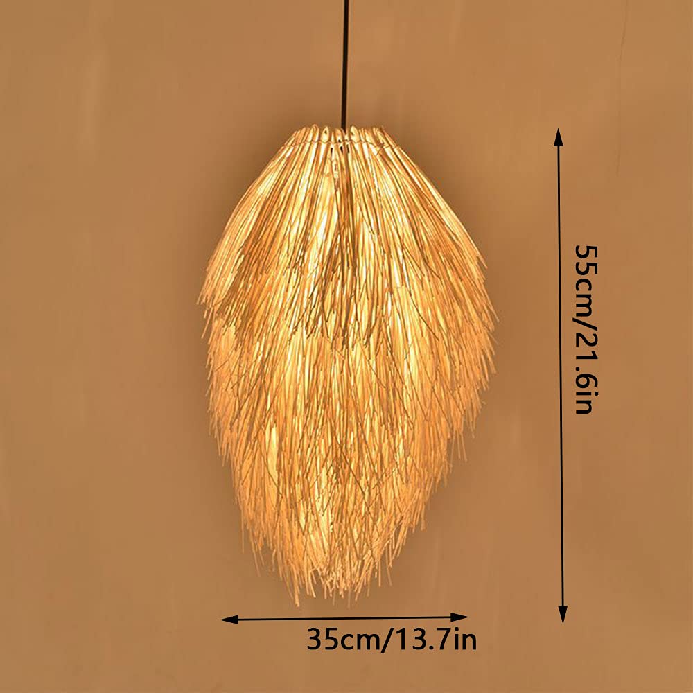 Handwoven Bamboo Chandelier - Rustic Wicker Pendant Lamp for Kitchen, Living Room & Dining Room | Asian Style Hanging Light Fixture | Perfect for Farmhouse, Zen Decor & Indoor Lighting