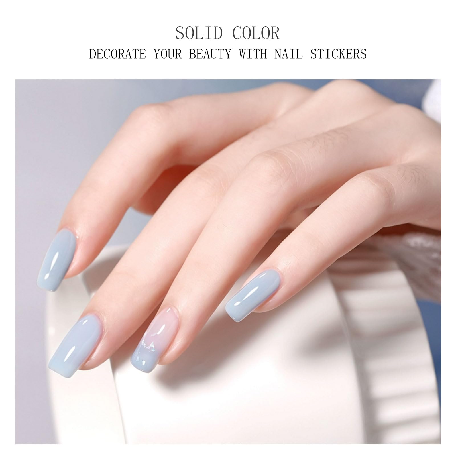 JMEOWIO Semi-Cured Gel Nail Strips - Cream Blue Nail Art Stickers for DIY Manicure | Long-Lasting Gel Nail Designs for Home Salon, Parties & Special Occasions