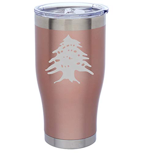 Rose Gold Double Wall Vacuum Insulated Stainless Steel Tumbler - 24oz Travel Mug with Cedar Tree Design - Keeps Drinks Hot/Cold for Hours - Perfect for Coffee, Tea & Outdoor Adventures