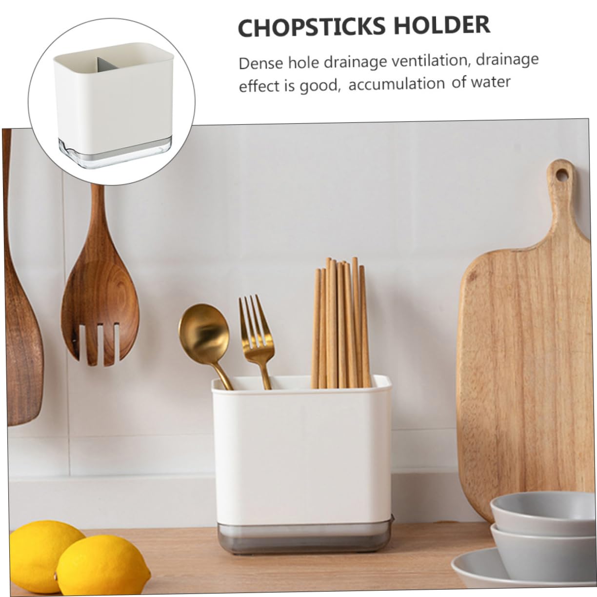 Hemoton 1-Piece White PP Chopstick & Utensil Holder - Sponge & Cutlery Organizer for Kitchen Sink, Dish Rack & Countertop - Perfect for Asian Dining, Dishwashing & Kitchen Storage