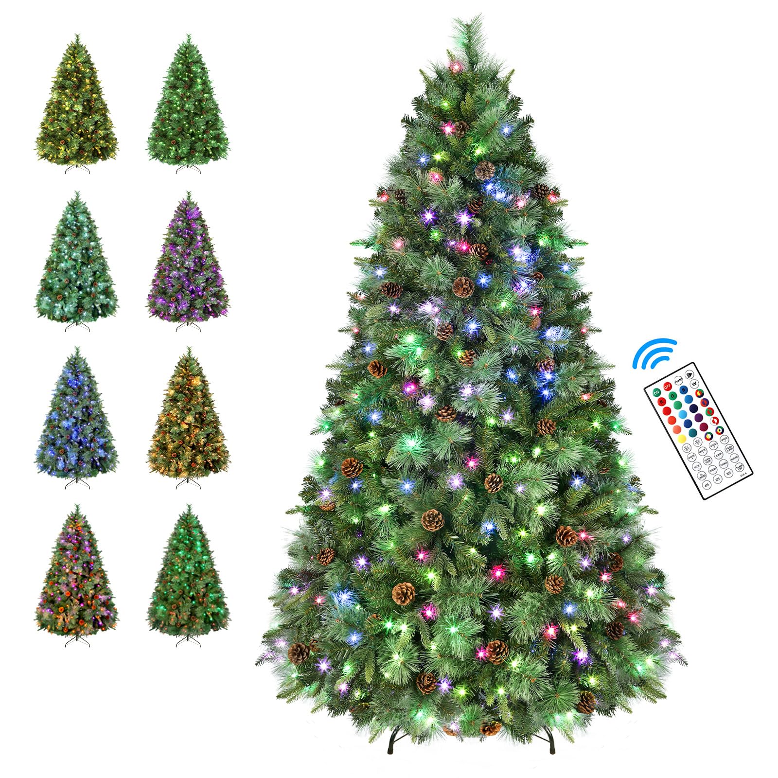 SHareconn 6ft Pre-Lit Artificial Christmas Tree with Remote Control | 340 LED RGB Color Changing Lights & Pine Cones | Hinged Branches for Easy Setup | Perfect for Home, Office & Holiday Decorations | Christmas Tree for Living Room, Party & Festive Celebrations