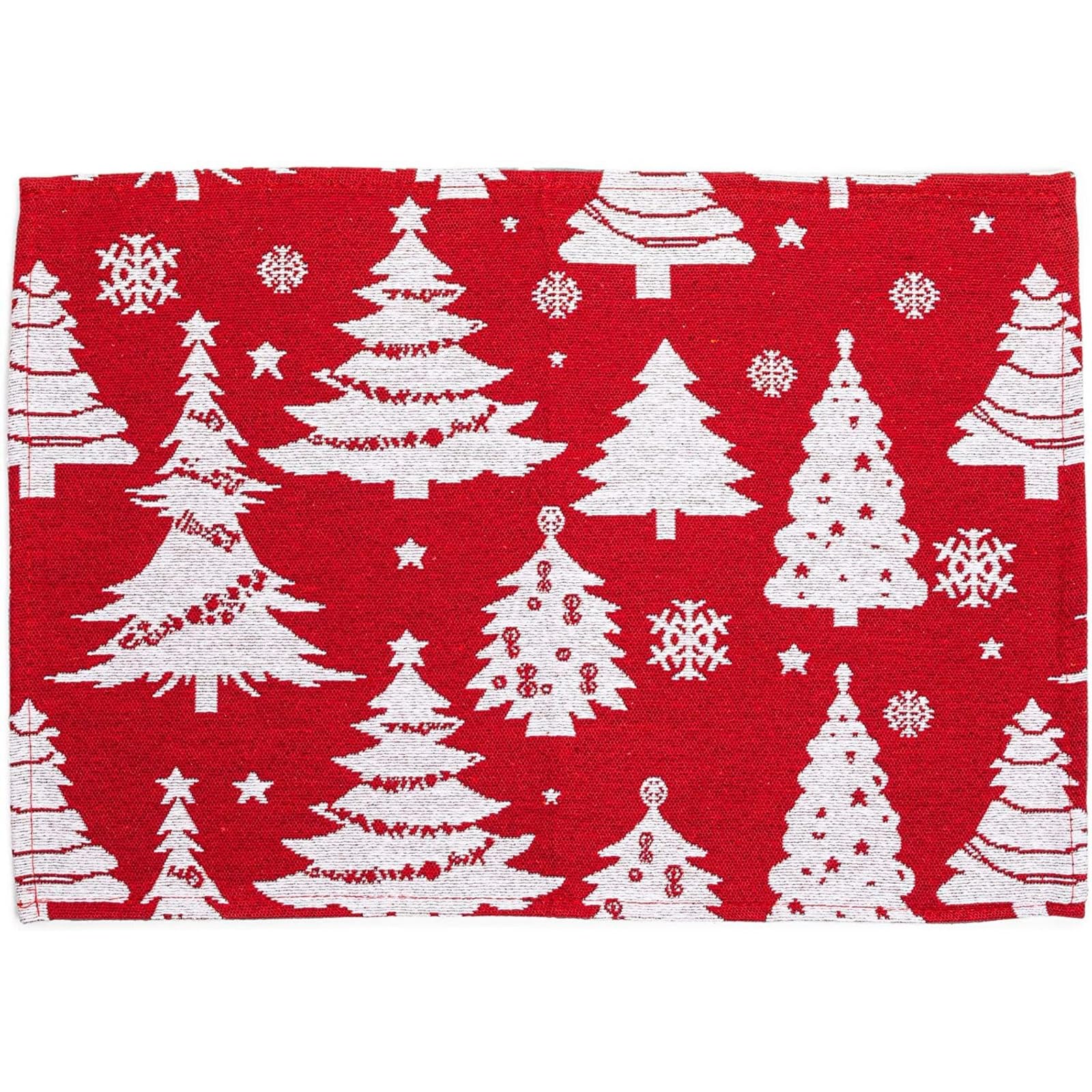 Okuna Outpost Red Christmas Tree Placemats Set of 6 - 17.5 x 13 Inch Holiday Dining Table Mats for Christmas Decor - Perfect for Festive Gatherings, Dinner Parties & Seasonal Home Decor