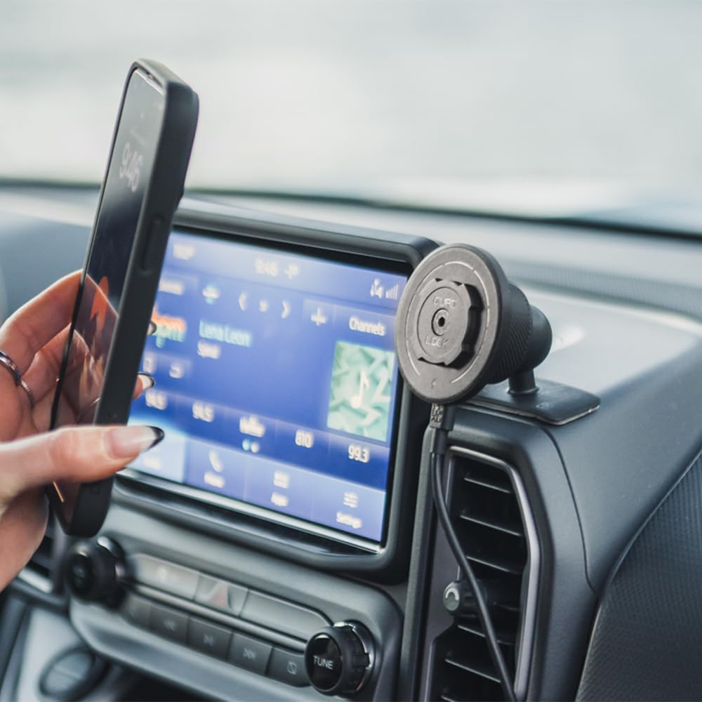 Quad Lock Adhesive Dashboard Car Phone Mount with MAG Wireless Charger V2 - Compatible with iPhone 16 Pro | Secure Hands-Free Driving | Perfect for Commuting, Rideshare & Road Trips