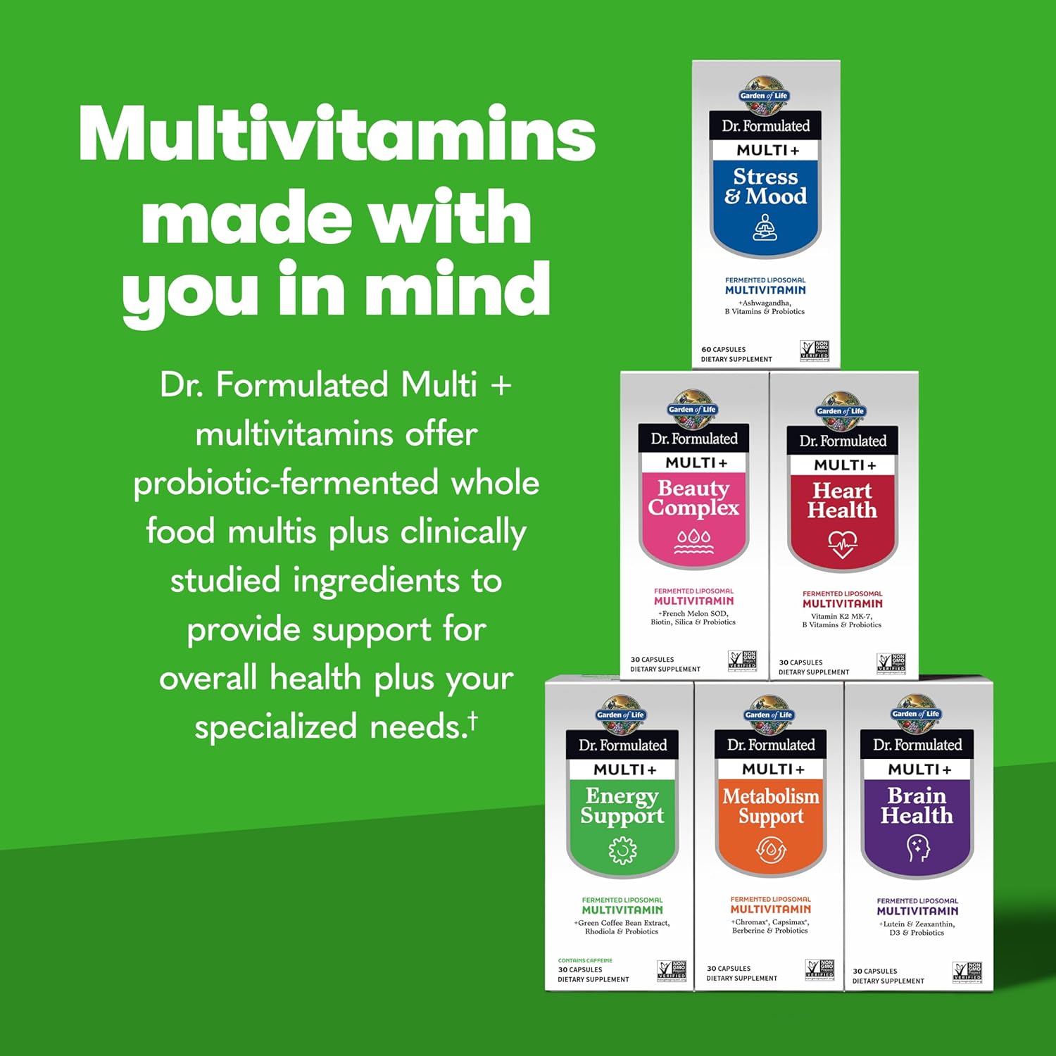 Garden of Life Dr. Formulated Multi+ Energy Support Fermented Liposomal Multivitamin Supplement - Boost Energy & Immunity for Active Lifestyles