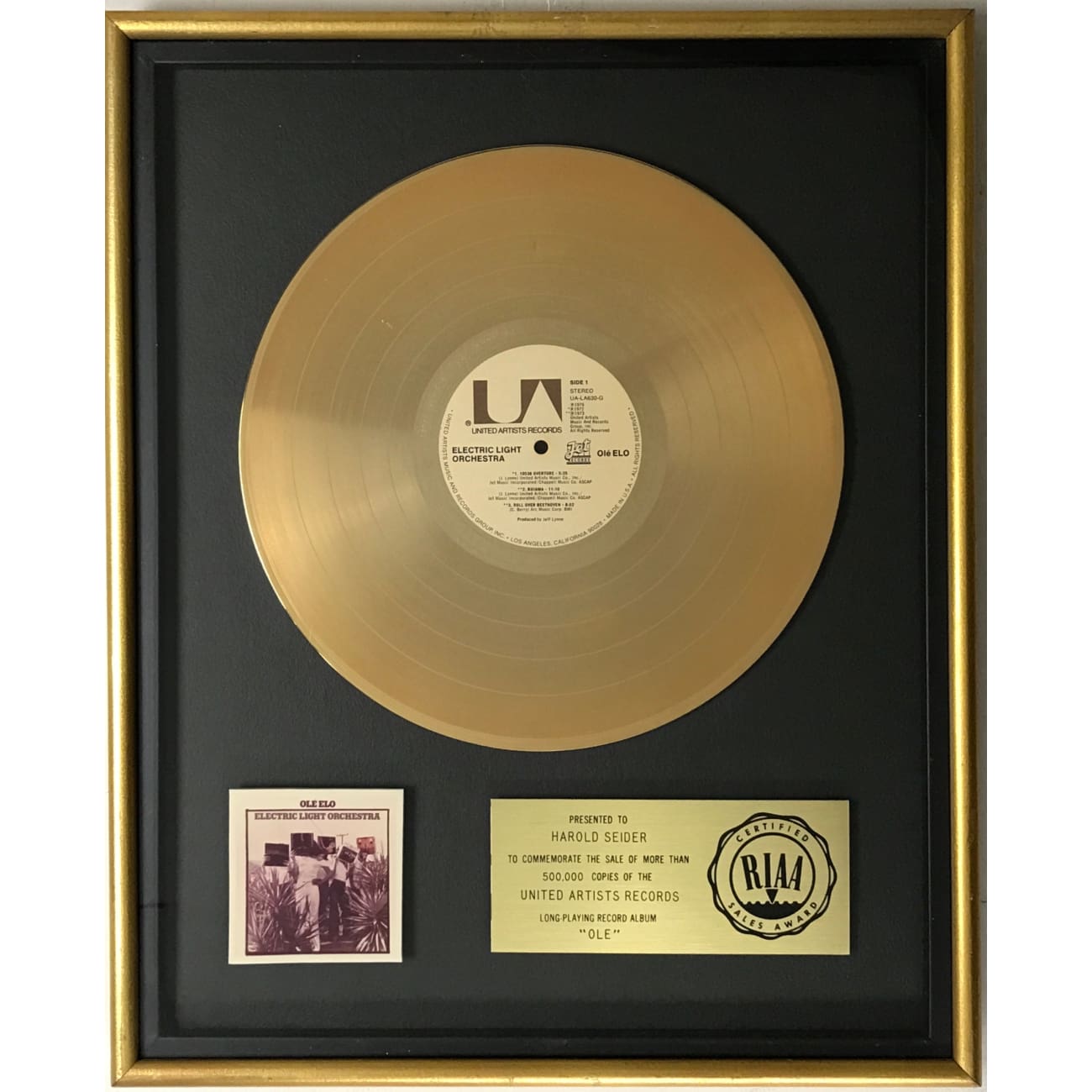 ELO Ole ELO RIAA Gold Album Award - Certified Music Collectible - Perfect for Music Lovers, Record Collectors & Home Decor