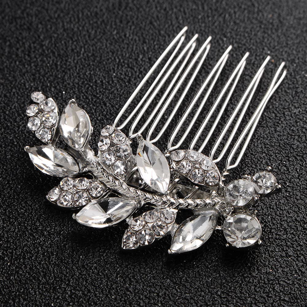 Xerling Silver Leaf Crystal Rhinestone Hair Comb for Women - Elegant Bridal Wedding Hair Accessories & Decorative Hair Jewelry (Silver) | Perfect for Weddings, Prom, Parties & Special Occasions
