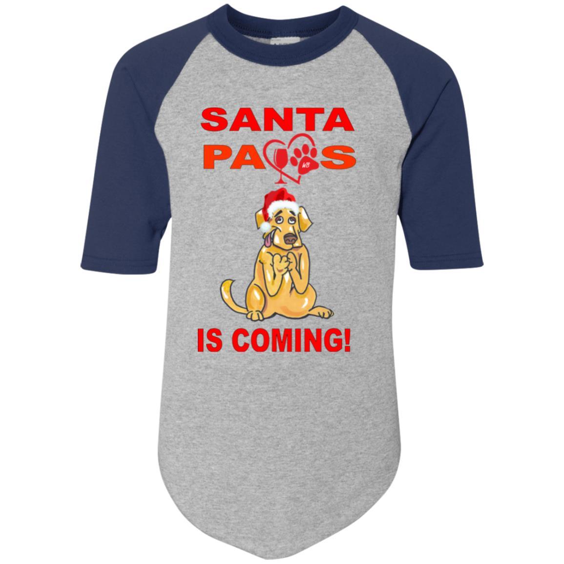 Santa Paws Is Coming - Youth Colorblock Raglan Jersey for Dogs | Christmas Pet Apparel | Holiday Photo Outfits & Festive Dress Up