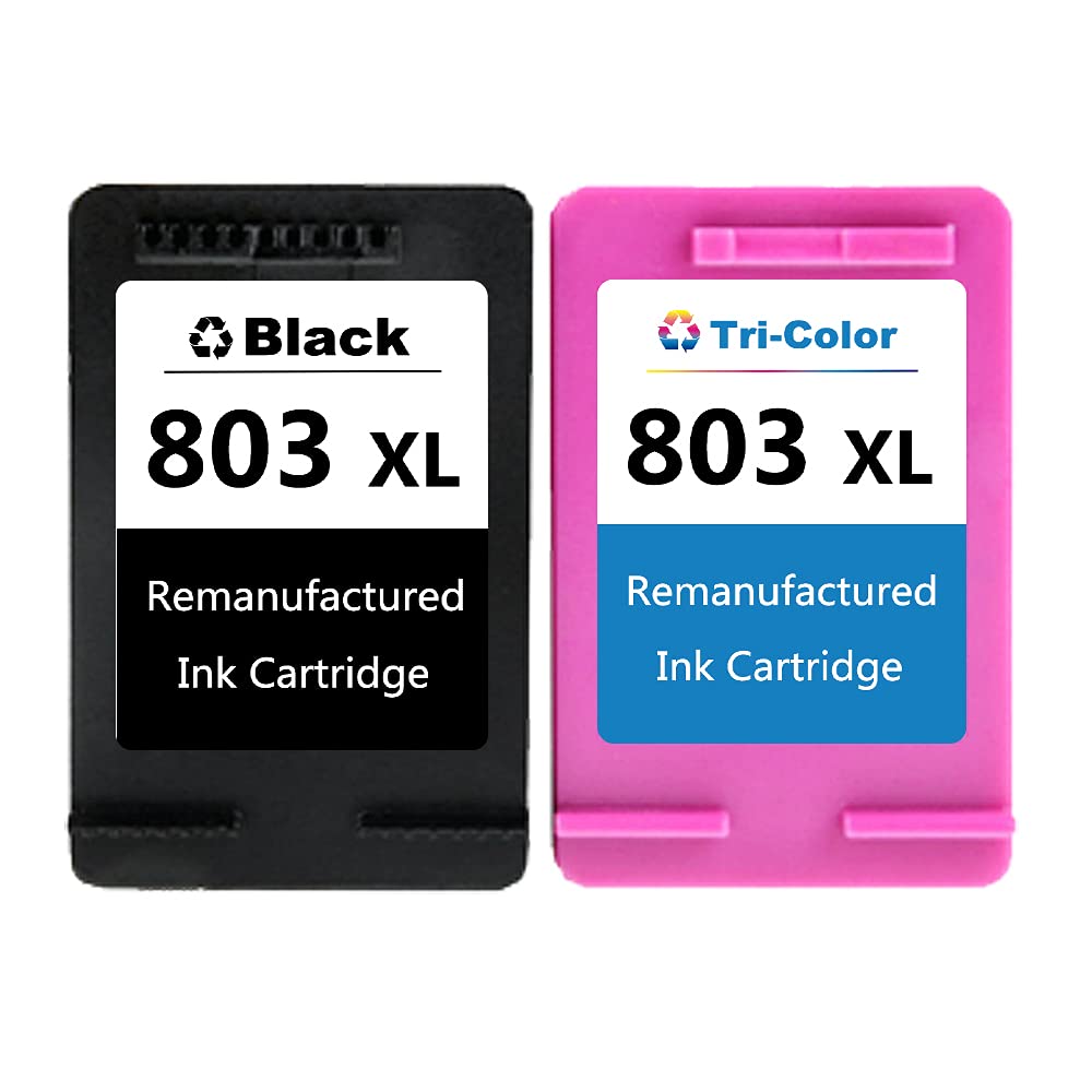 Remanufactured HP 803XL Ink Cartridges - Compatible with HP 803 & 803XL for Deskjet 1112, 2130, 2132, 3630, 3632 Printers (1 Black + 1 Tri-Color Pack) - Perfect for Home & Office Printing Needs