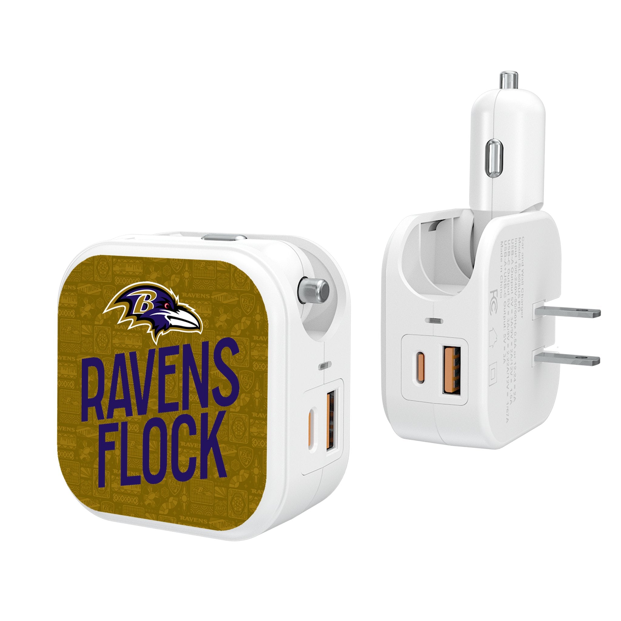 Baltimore Ravens 2024 Illustrated Limited Edition 2-in-1 USB Charger - Fast Charging for Phones & Tablets - Perfect for Home, Office & Travel