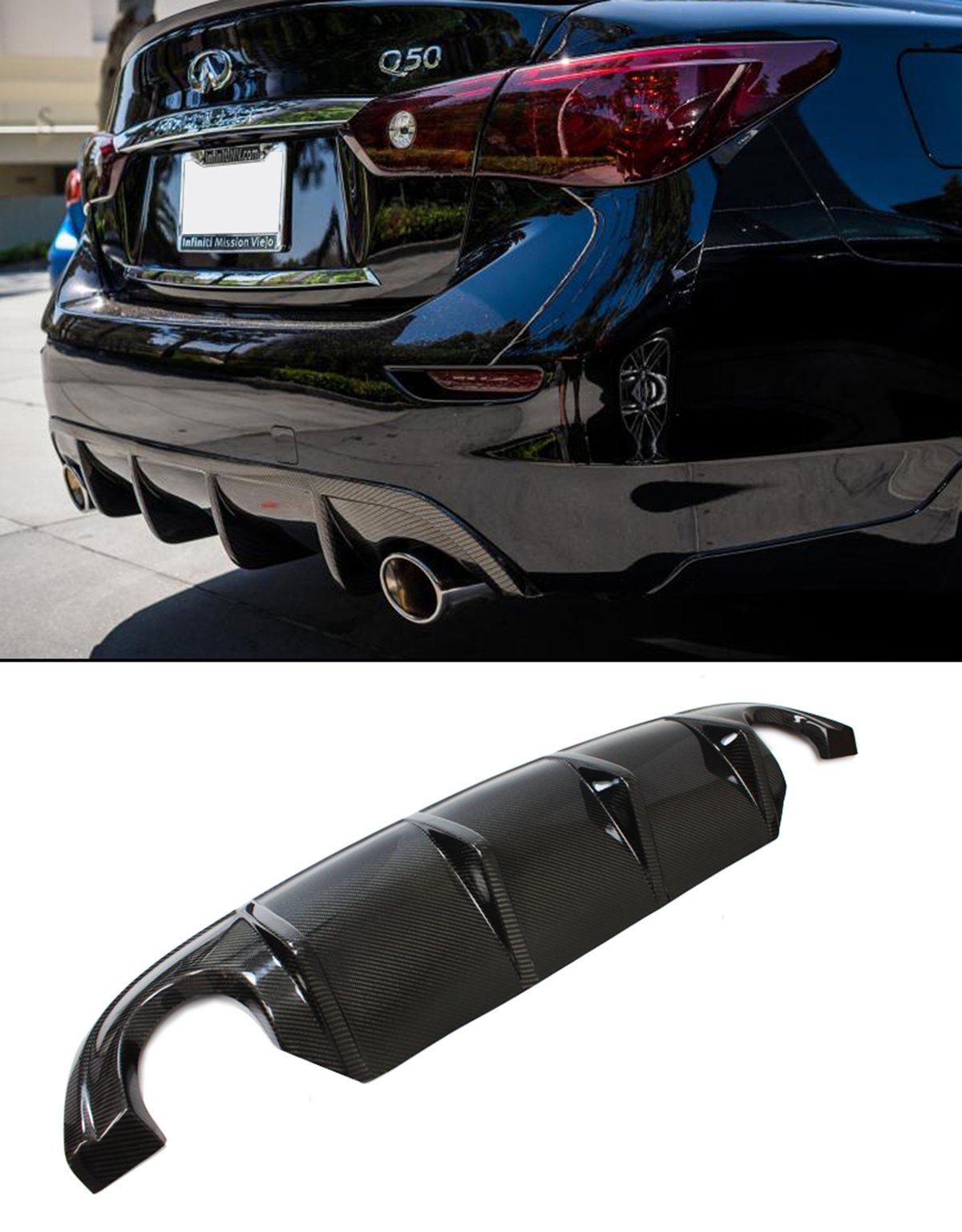Carbon Fiber Rear Bumper Diffuser Valance for 2014-2017 INFINITI Q50 - Sporty VIP Style Upgrade for Enhanced Aerodynamics & Luxury Look