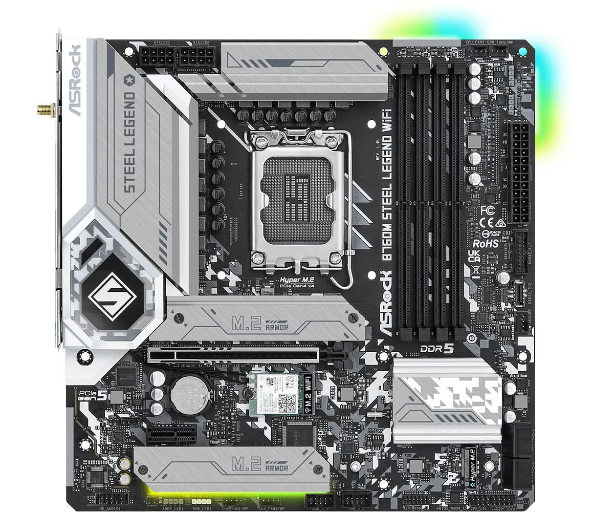 ASRock B760M Steel Legend WiFi DDR5 Micro ATX Motherboard - Intel LGA 1700 Socket, PCIe 4.0, Dual M.2, 2.5Gb LAN - Perfect for Gaming PC Builds & Content Creation Workstations