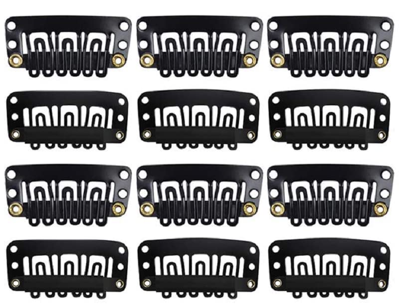 Ghelonadi U-Shape Metal Snap Clips for Hair Extensions - 12 Pack Black Wig Clips, Secure Hair Accessories for Men & Women - Perfect for Salon Styling, Cosplay & Daily Hair Fixing