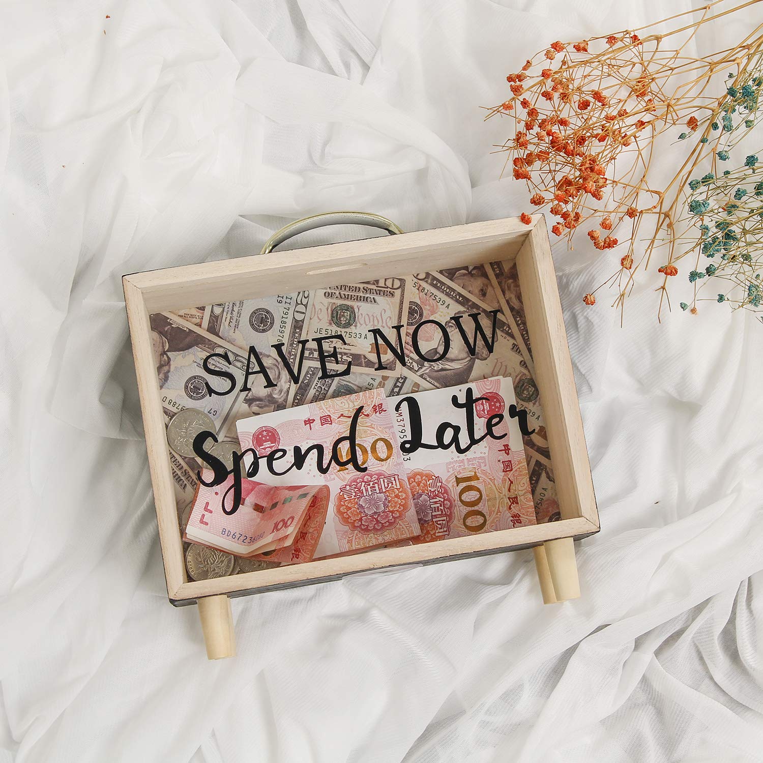 Shadow Box Frame - Wooden Money Box for Wedding & Savings - Save Now Spend Later - Perfect for Wedding Gifts, Anniversary Presents & Home Decor