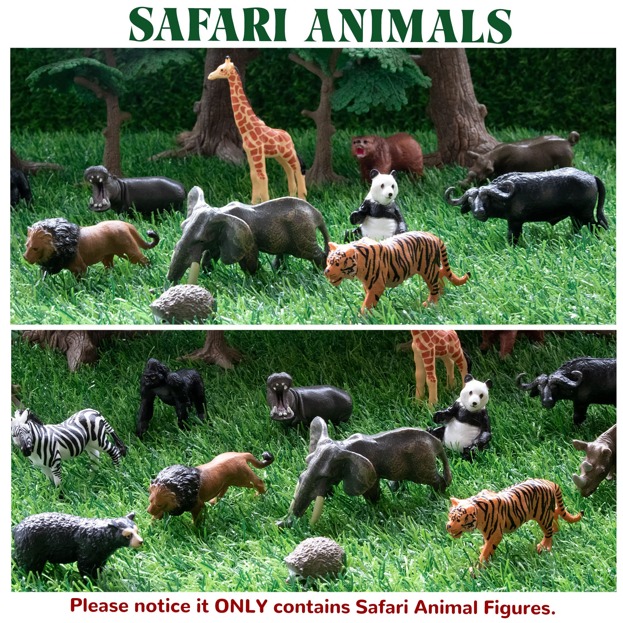 Toymany 14PCS 1-2 Inch Tiny Jungle Animal Figures - Realistic Mini Zoo Animal Toys Set for Cake Toppers, Easter Egg Fillers, Christmas & Birthday Gifts - Perfect for Kids Toddlers Party Favors, School Projects, and Safari Themed Decorations