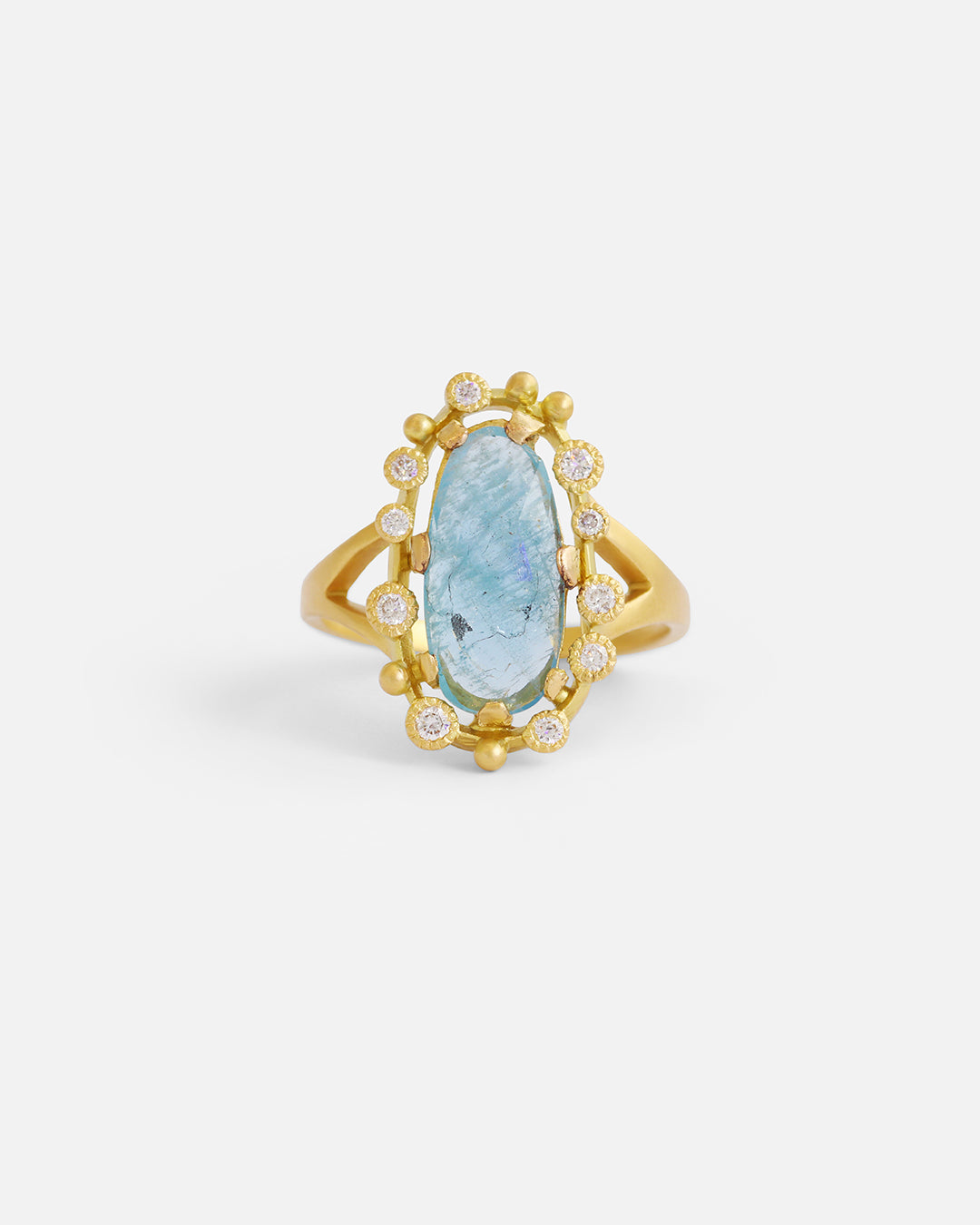 **Melee Halo Aquamarine Ring – Elegant March Birthstone Jewelry for Women, Dainty Stackable Ring, Perfect for Engagement, Anniversary & Everyday Wear**