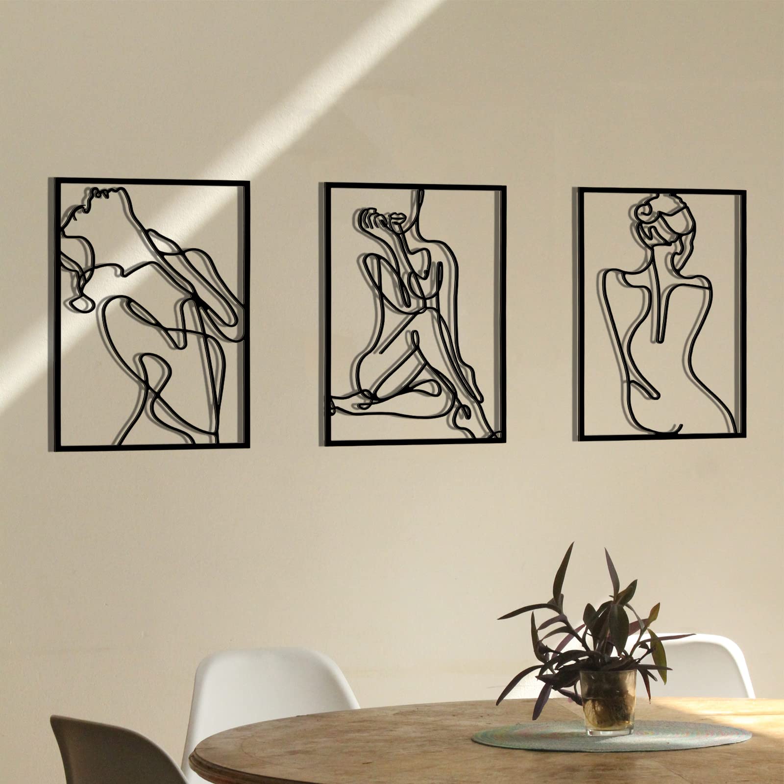 3-Piece Black Metal Wall Sculpture Set - Minimalist Abstract Female Body Line Art, Modern Home & Office Decor - Perfect for Living Room, Bedroom, or Gallery Wall Display