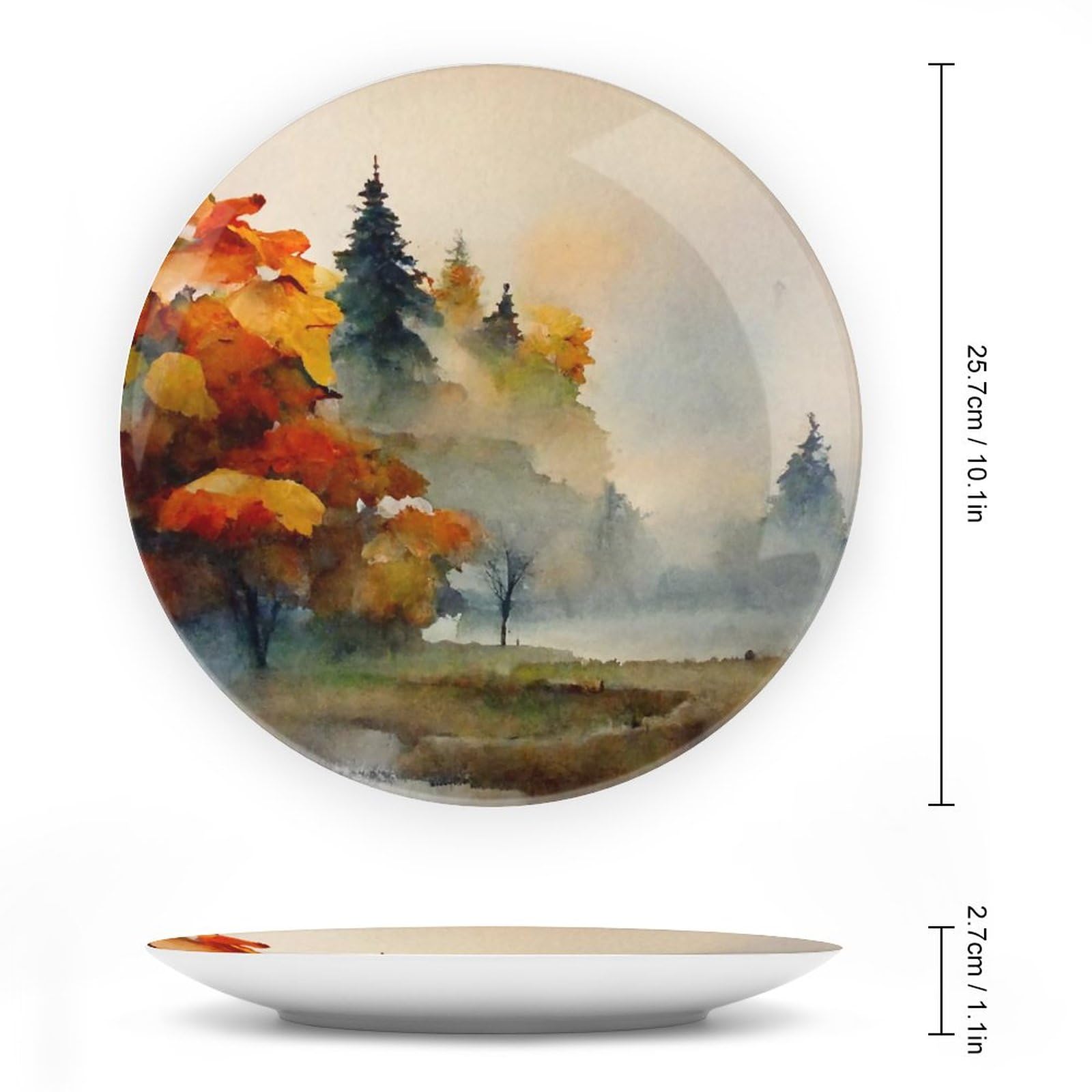 10 Inch Autumn Decorative Plates - Misty Forest Abstract Painting Porcelain Display Plate for Home, Wall, Office & Kitchen Decor | Thanksgiving Gifts | Perfect for Holiday Tablescapes & Seasonal Home Styling
