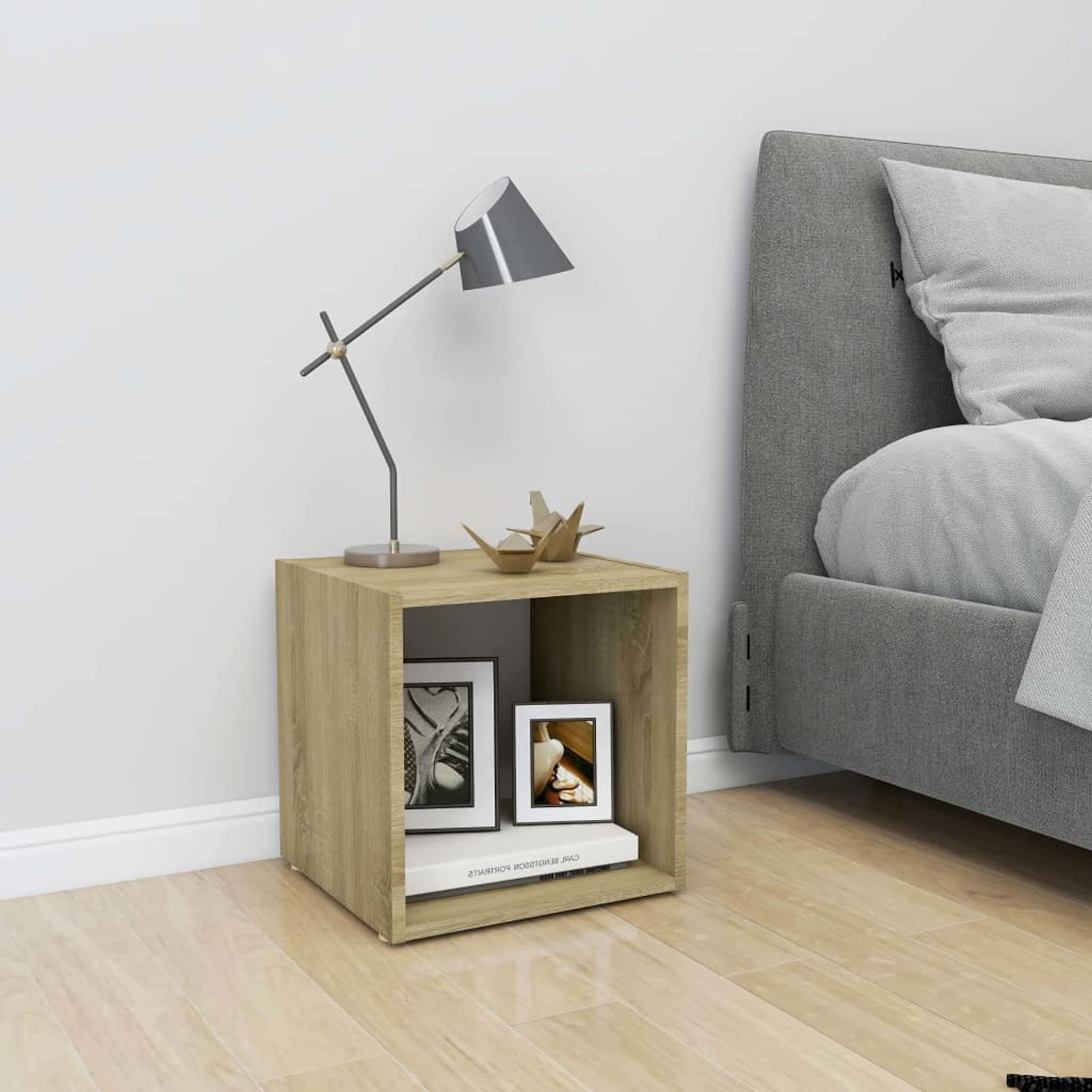 Festnight TV Stand with Storage Cabinet - White & Sonoma Oak Media Console Side Table (14.6x13.8x14.6 Inches) for Living Room & Bedroom - Perfect for Organizing Electronics, Books & Home Decor