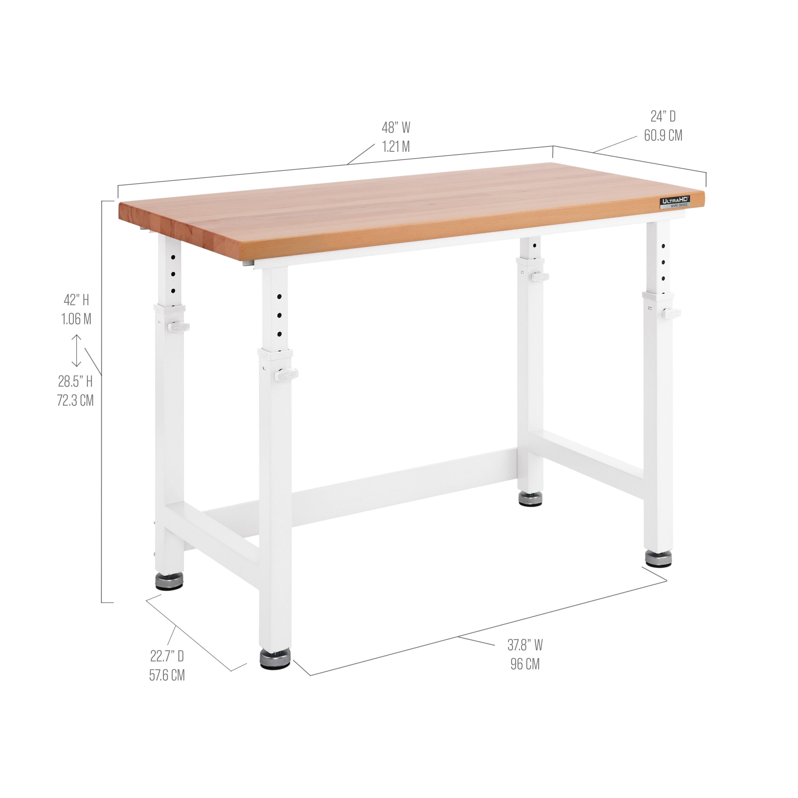 UltraHD® Adjustable Height Workbench - Heavy Duty Ergonomic Standing Desk for Home Office, Workshop & Garage - Perfect for Computer Work, DIY Projects & Crafting