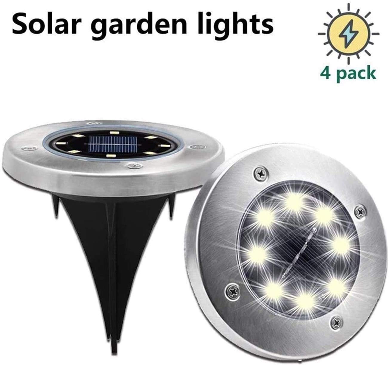 8 LED Solar Powered Ground Lights Outdoor - Stainless Steel Solar Garden Lights for Landscape, Walkway, Lawn, Steps & Deck Lighting | Weatherproof In-Ground Solar Lights for Pathway, Yard & Garden Decoration