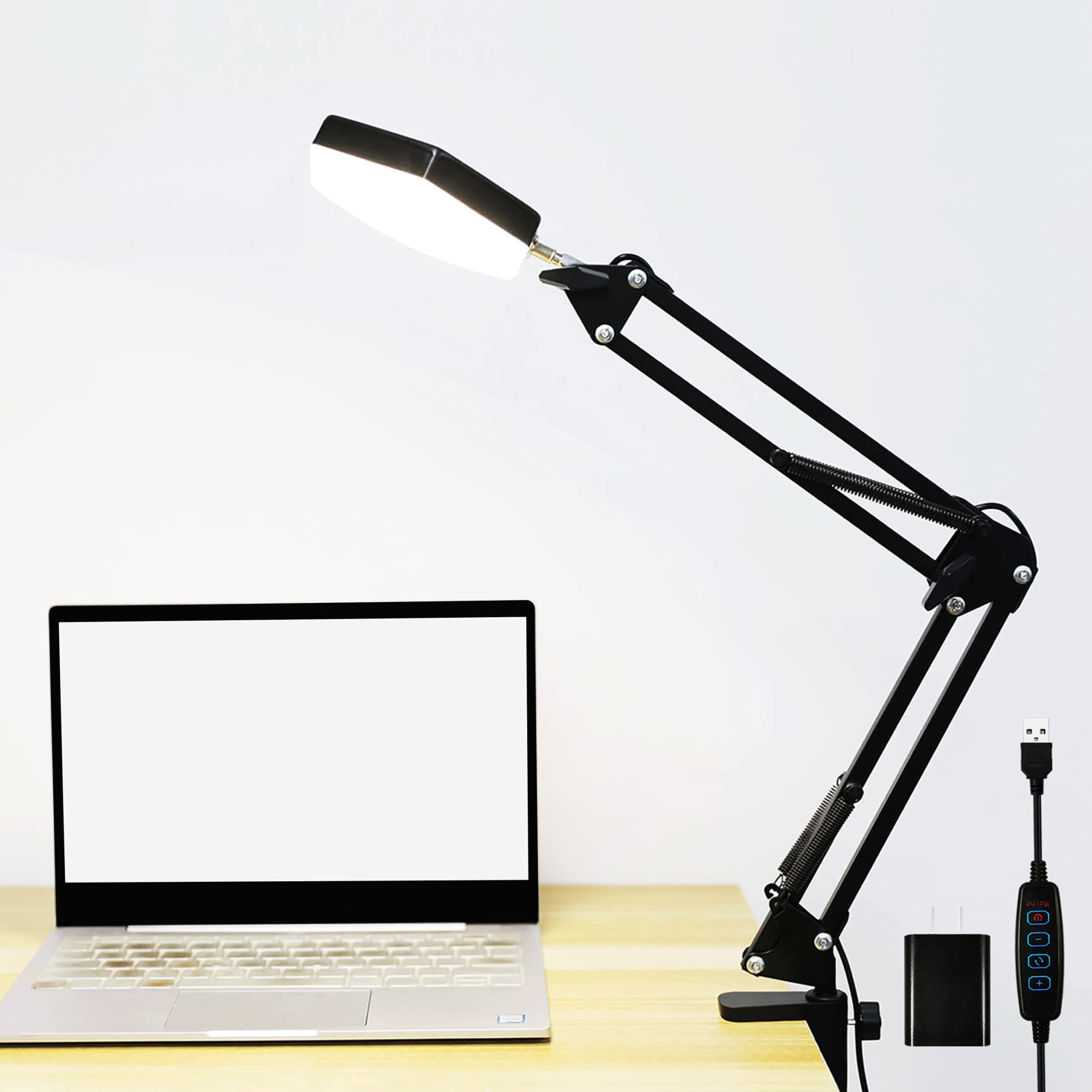 LED Desk Lamp with Clamp - 3 Color Modes & 10 Brightness Levels, 10W Adjustable Office Study Lamp for Home, Work, Dorm - Perfect for Reading, Writing & Computer Work (Black)