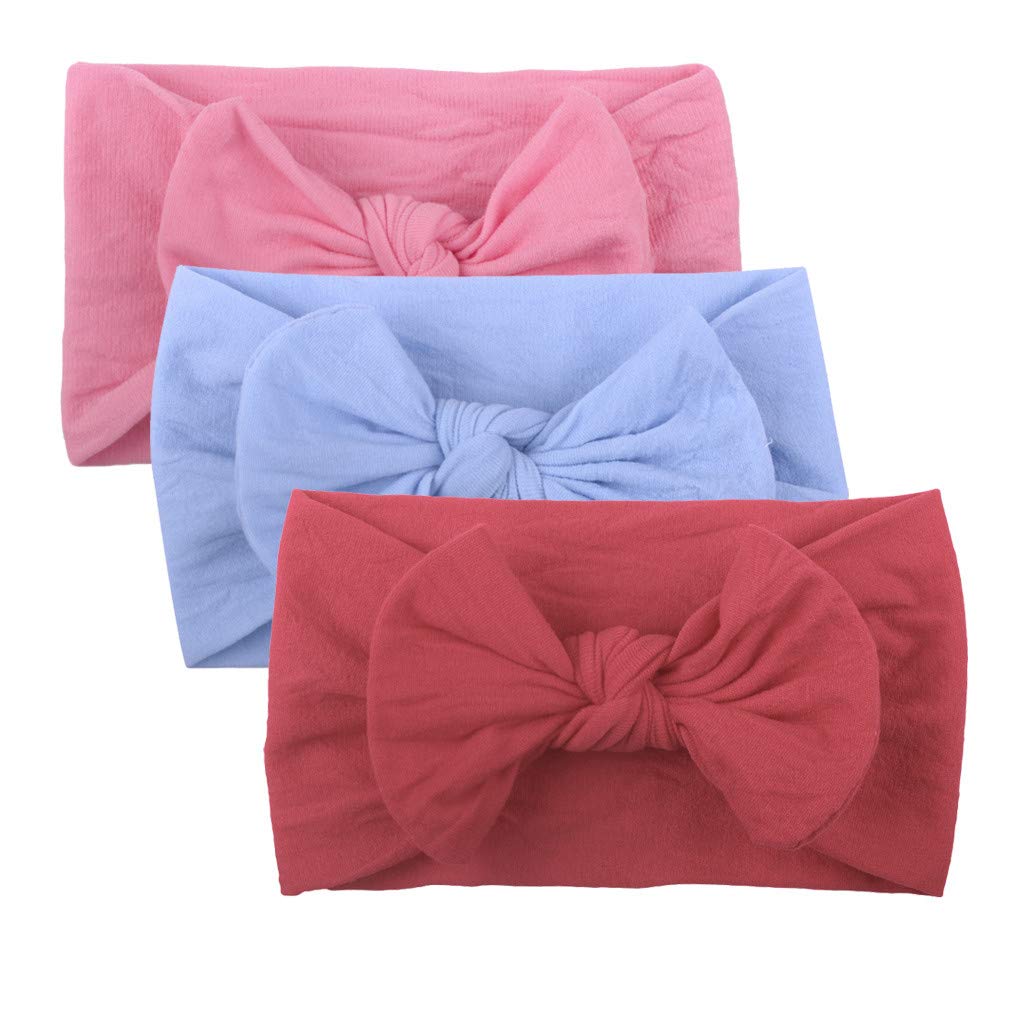 Digood Baby Girls Headbands Set - 3PCS Cute Toddler Turban Headwraps with Bows, Soft Stretchy Hair Accessories for Infants & Kids | Perfect for Birthday Gifts, Photo Shoots & Daily Wear