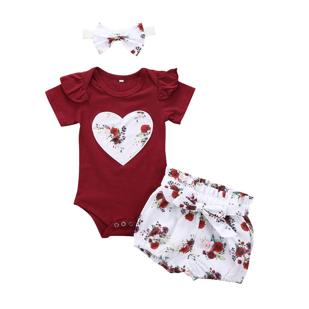Realdo Baby Girls 3-Piece Outfit Set - Short Sleeve Jumpsuit, Floral Bodysuit Top & Harem Pants | Soft Cotton Toddler Clothes for Playtime, Daycare & Photo Shoots