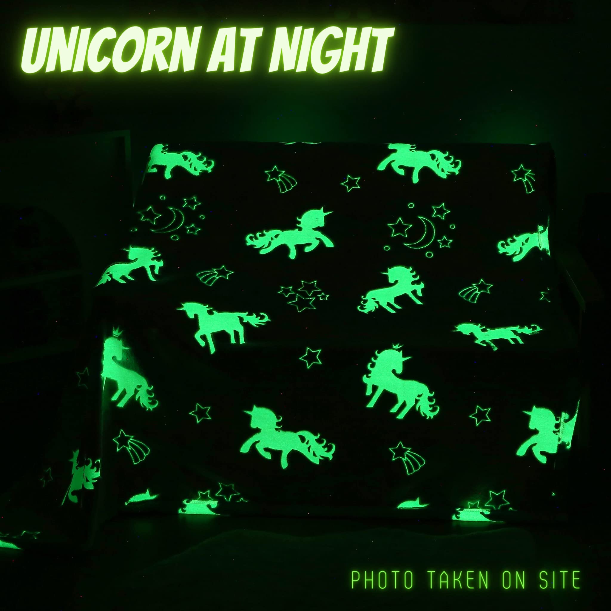 **Rainbow Glow in The Dark Unicorn Blanket for Kids & Girls - Soft Plush Fuzzy Throw Blanket - Personalized Christmas Gift for Kids - Perfect for Bedtime, Movie Nights & Cozy Comfort**
