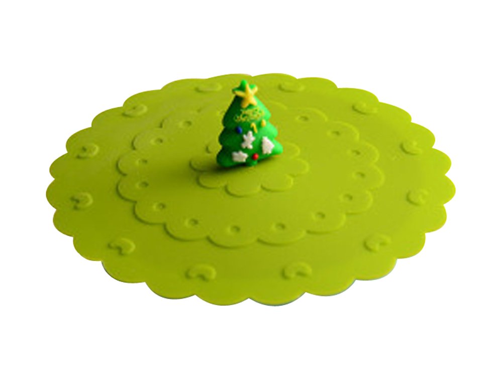 2pcs Cartoon Christmas Tree Silicone Cup Lids - Holiday Drink Covers for Parties