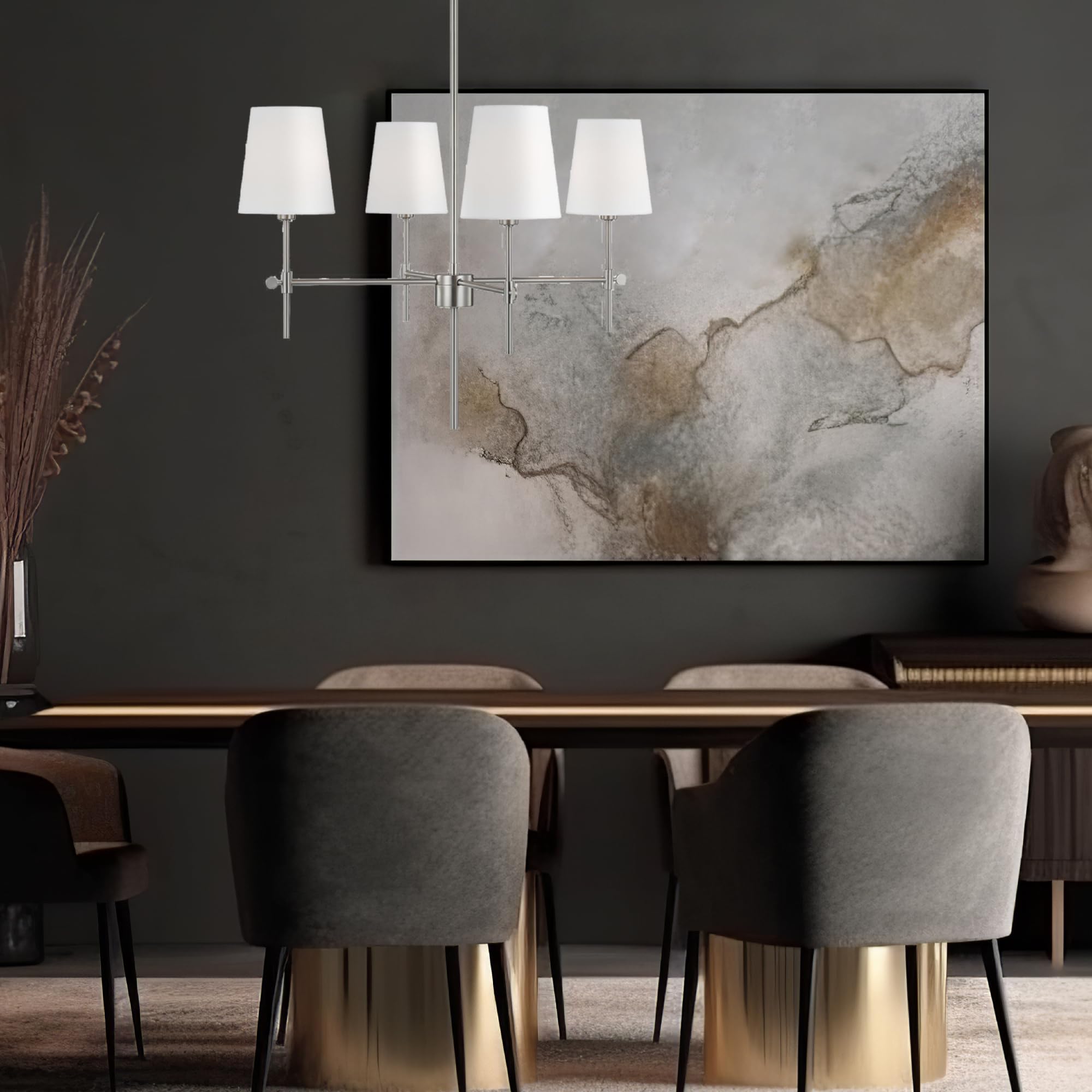 Modern 4-Light Baker Chandelier in Brushed Nickel - Generation Lighting 3287204-962 | Elegant Ceiling Light Fixture for Dining Room, Living Room & Bedroom Decor | Compatible with LED & Standard Bulbs | Perfect for Home, Office & Restaurant Lighting