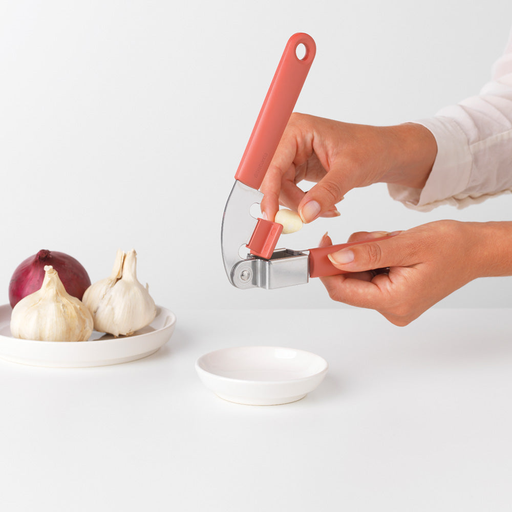 Premium Stainless Steel Garlic Press - Heavy Duty Garlic Mincer & Crusher with Ergonomic Handle - Perfect for Cooking, Baking & Meal Prep - Red