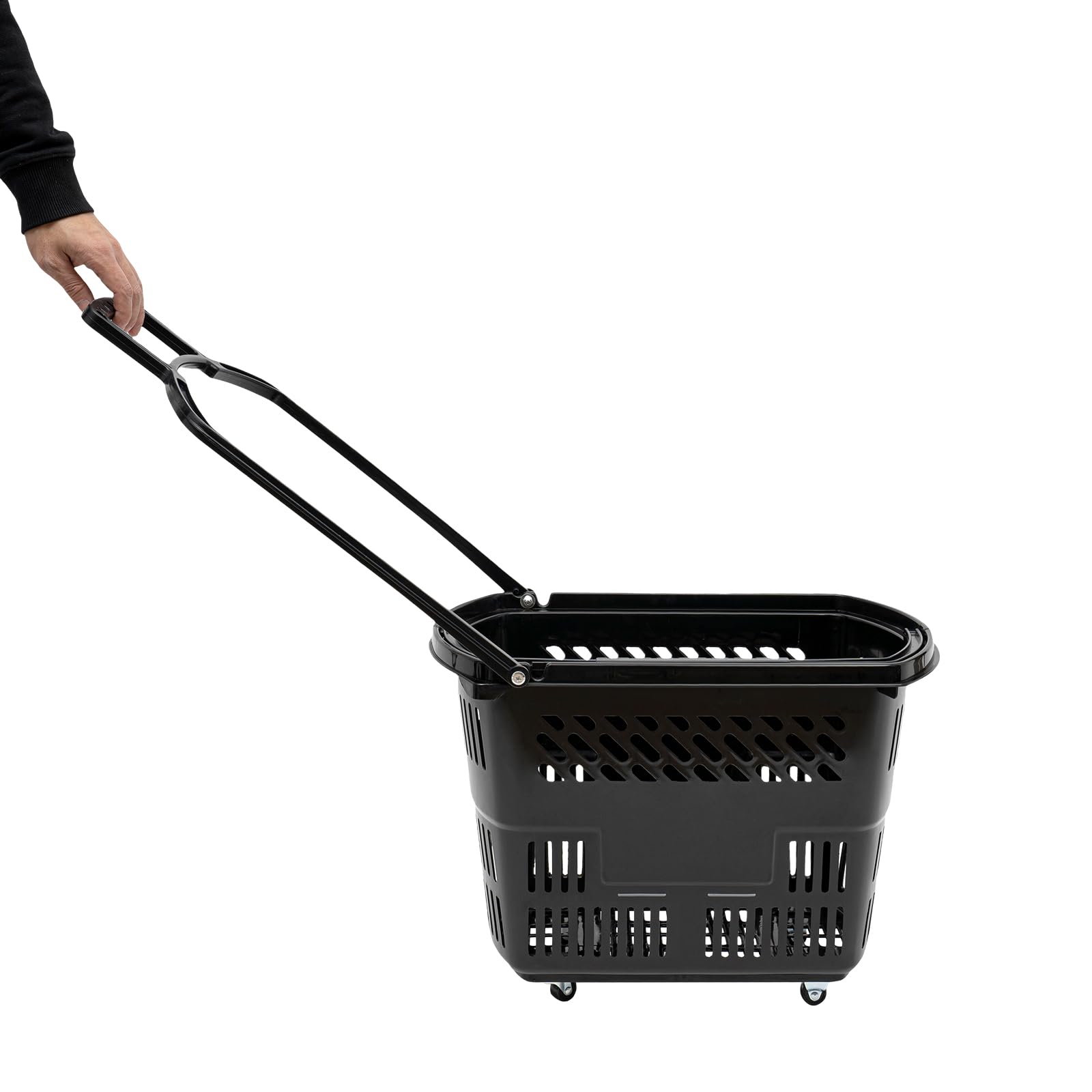 6-Piece Rolling Shopping Cart Set - 35L/9.2Gal Plastic Portable Grocery Basket with Wheels & Handles - Ideal for Supermarkets, Bookstores, Malls & Home Use (Black)